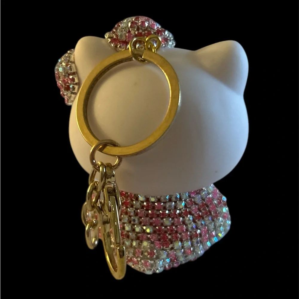 Hello Kitty Pink and White w/Pink Rhinestone Keychain/Purse Charm 3” x 2.5”